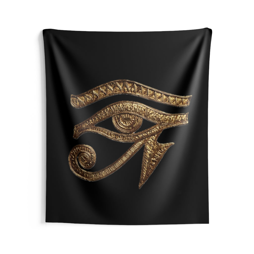 Eye of Horus tapestry | Egyptian wall hanging, gold symbol on black