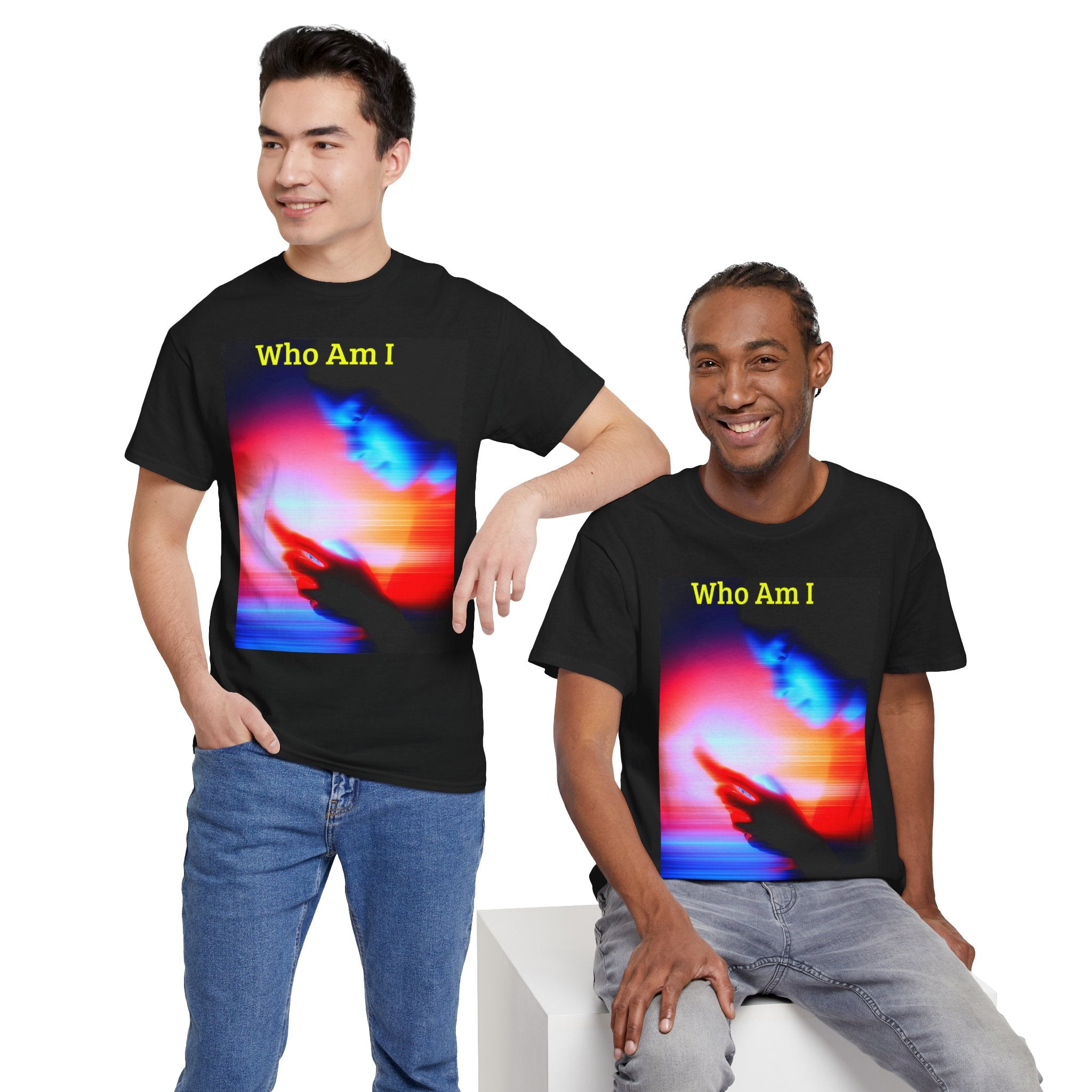 Who Am I? Abstract Vaporwave Tee — Retro Neon Graphic T-Shirt
